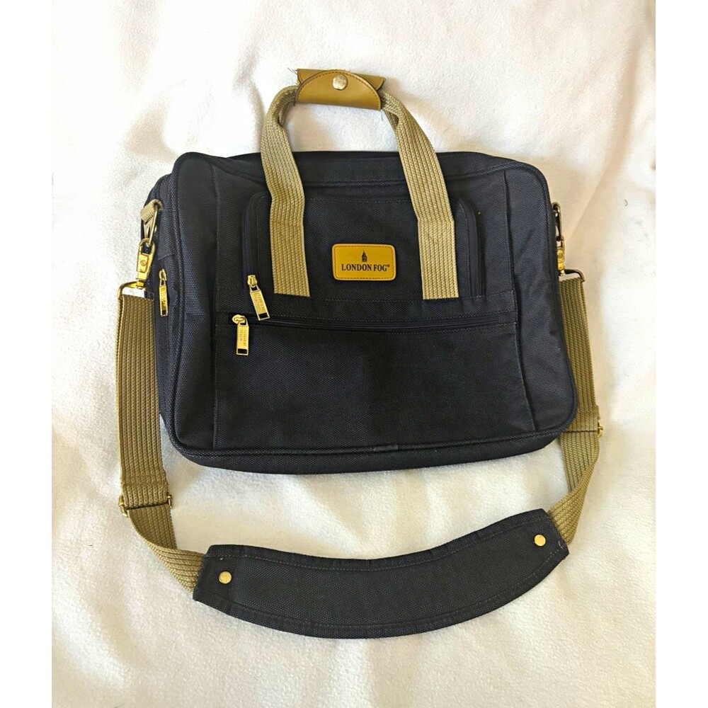 London Fog Briefcase Men OS Black Tan Laptop Messenger Shoulder Travel Work Bag